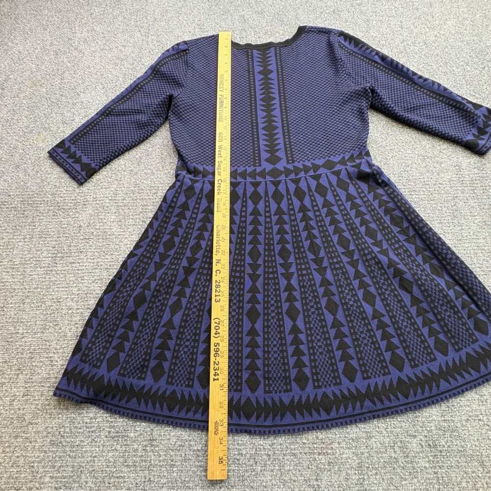 Nina Leonard‎ Sweater Dress Womens L Blue Black Geometric Aztec Boho Artsy Fairy - Picture 4 of 11
